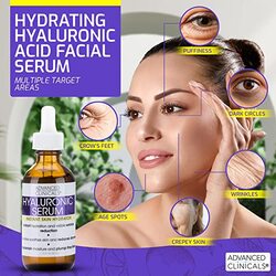 Advanced Clinicals Hyaluronic Acid Face Serum Anti Aging Face Serum Instant Skin Hydrator Plump Fine Lines Wrinkle Reduction 1.75 Ounce Multi
